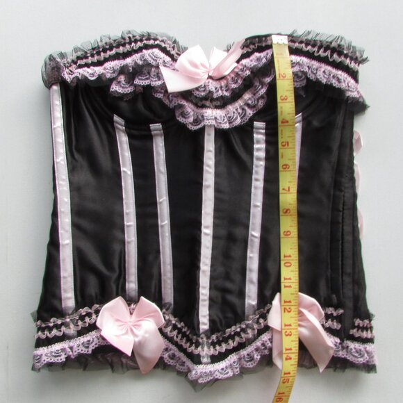 Black Pink Ruffled Corset Panty Set - Med - NEW - Picture 9 of 14
